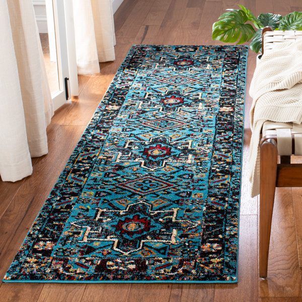 World Menagerie Cayleen Oriental Light Blue/Black Area Rug Wayfair